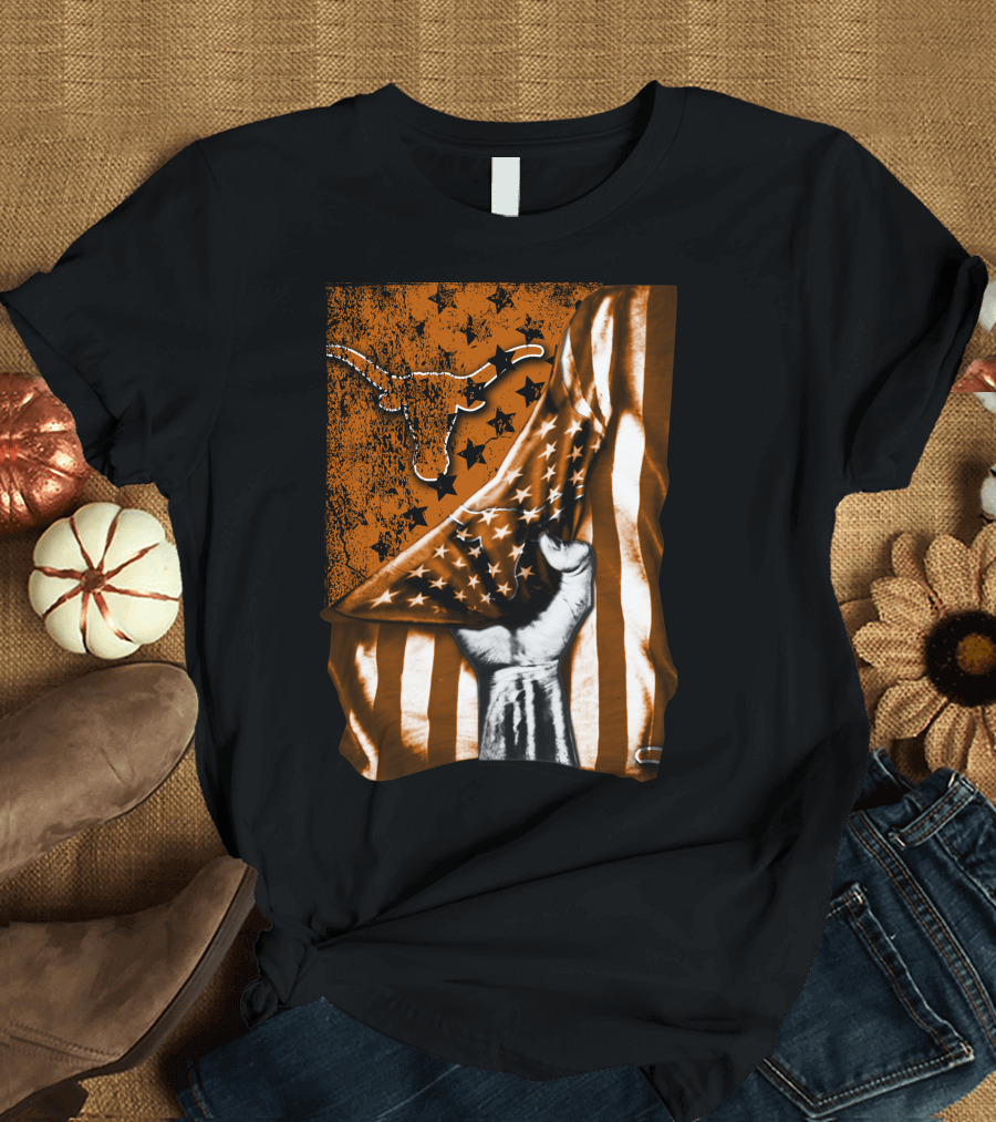 Texas Longhorns Stars and Stripes Flag Hand T-Shirt
