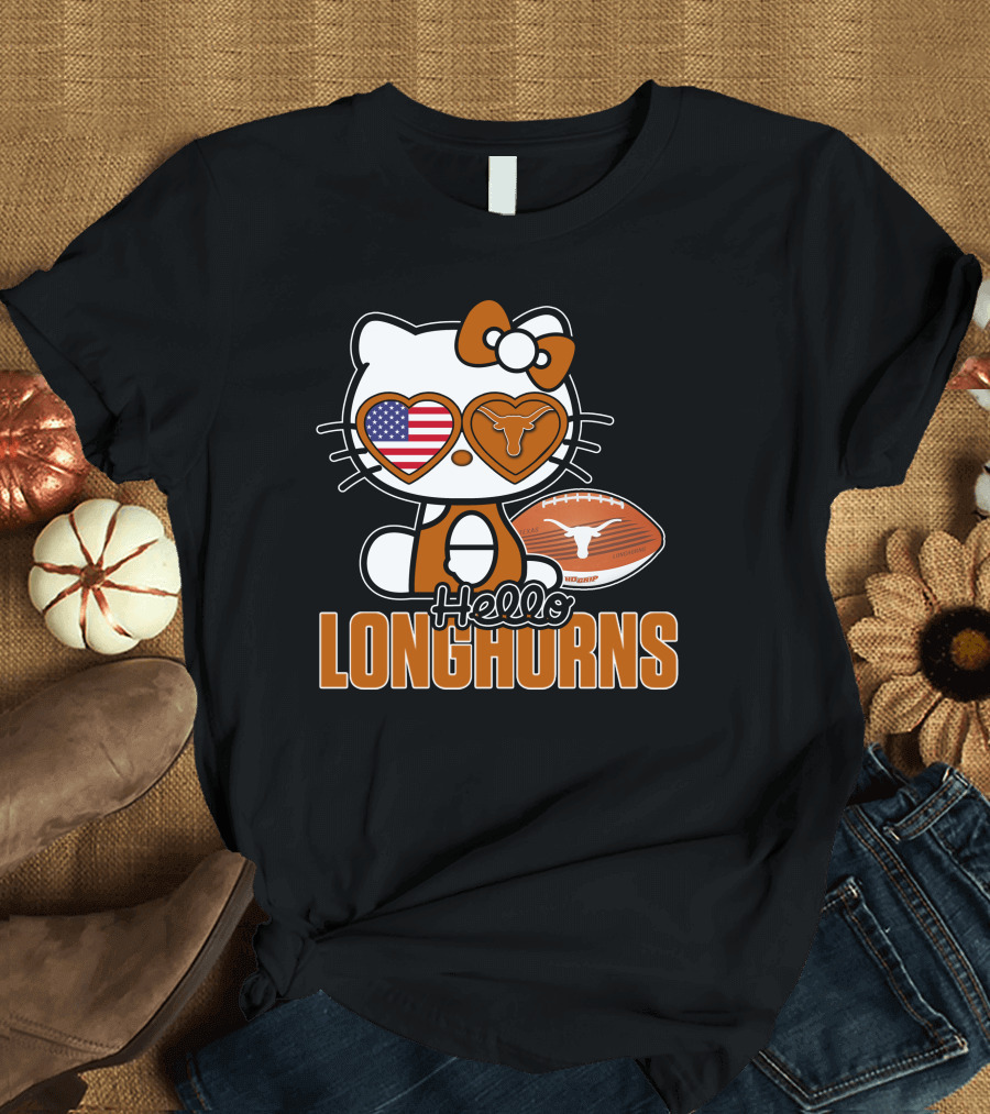 Hello Kitty Texas Longhorns Football American Flag T-Shirt