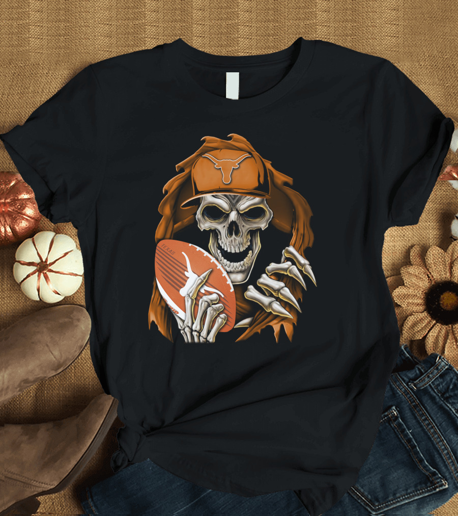 Texas Longhorns Skull with Football and Cap T-Shirt