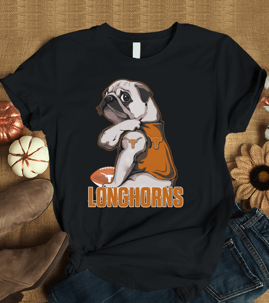 Pug Longhorns Football T-Shirt