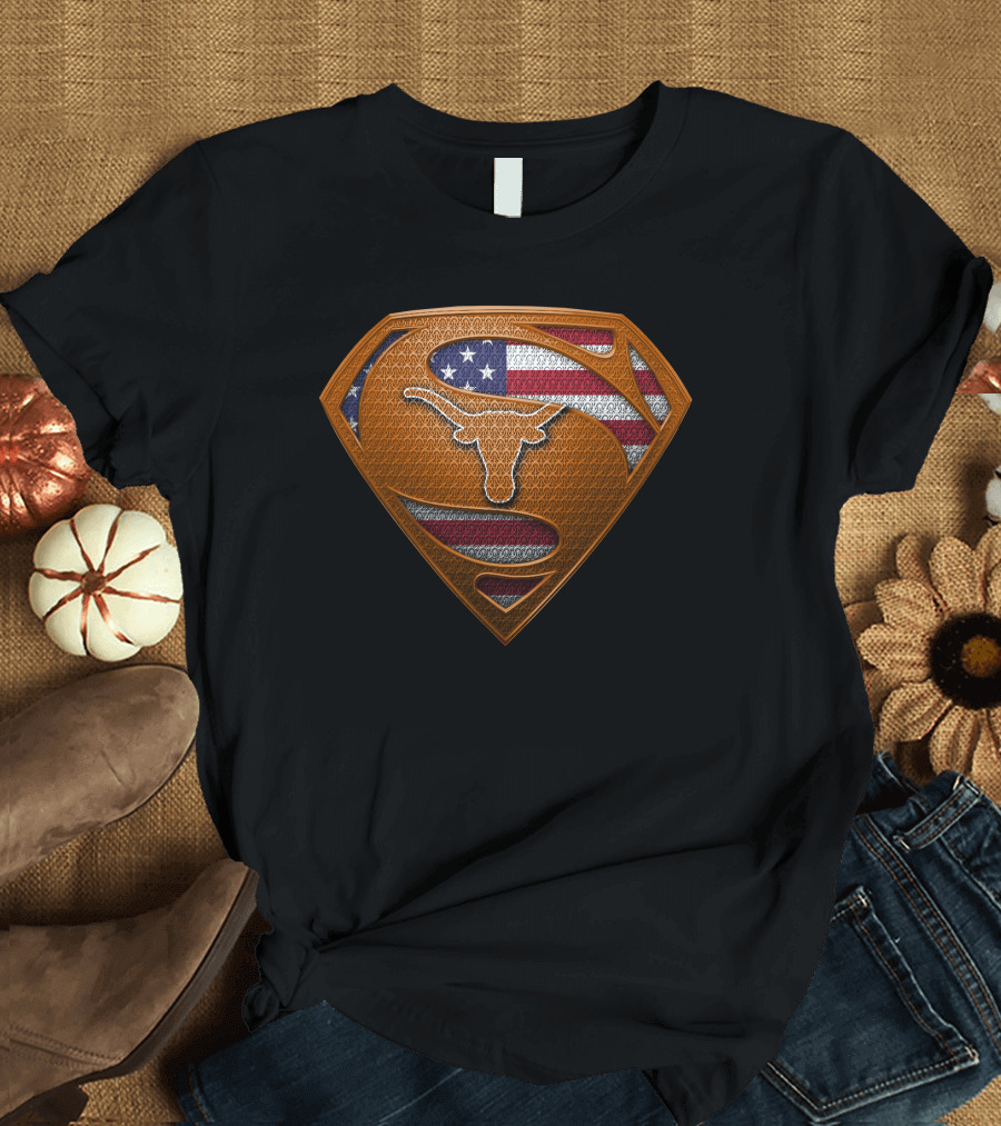 Texas Longhorns Superman Shield American Flag Spm T-Shirt