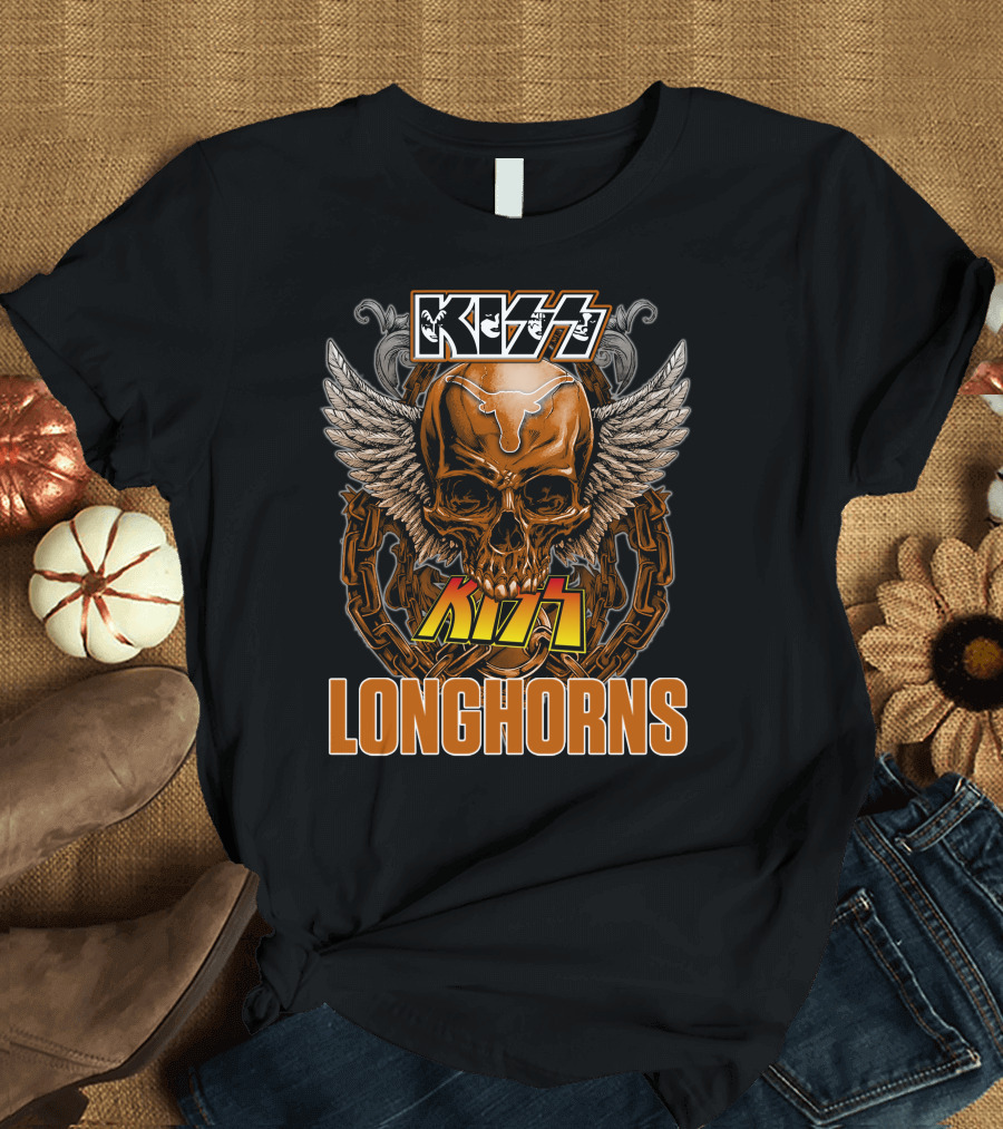 Kiss Texas Longhorns Skull with Wings and Chains T-Shirt