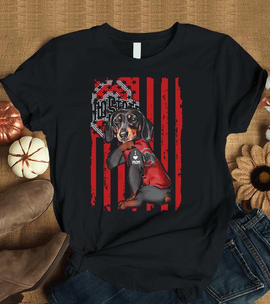 Dachshund Ohio State Buckeyes I Love Mom T-Shirt