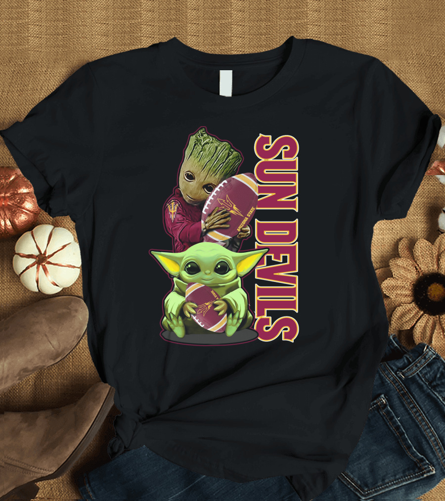 Grzd Sun Devils Football Groot and Baby Yoda Fan T-Shirt