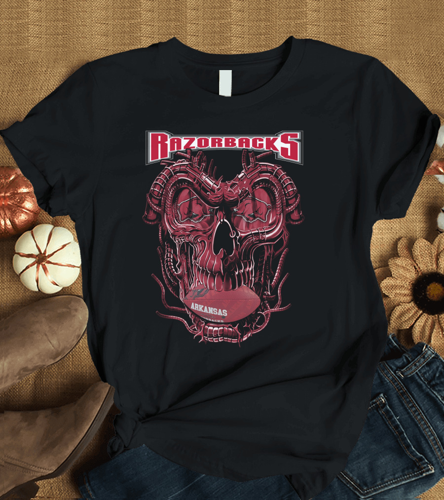 Razorbacks Arkansas Dragonskull Football T-Shirt
