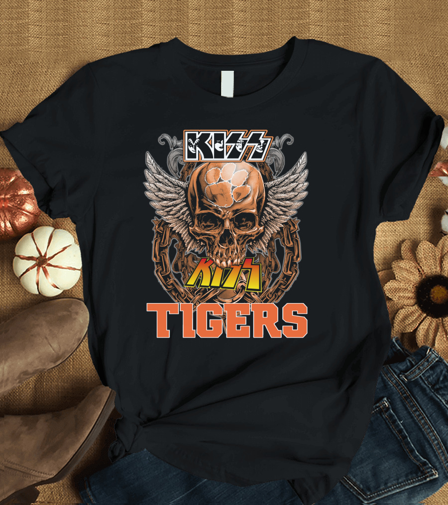 Kiss Clemson Tigers Skull Wings Chains T-Shirt