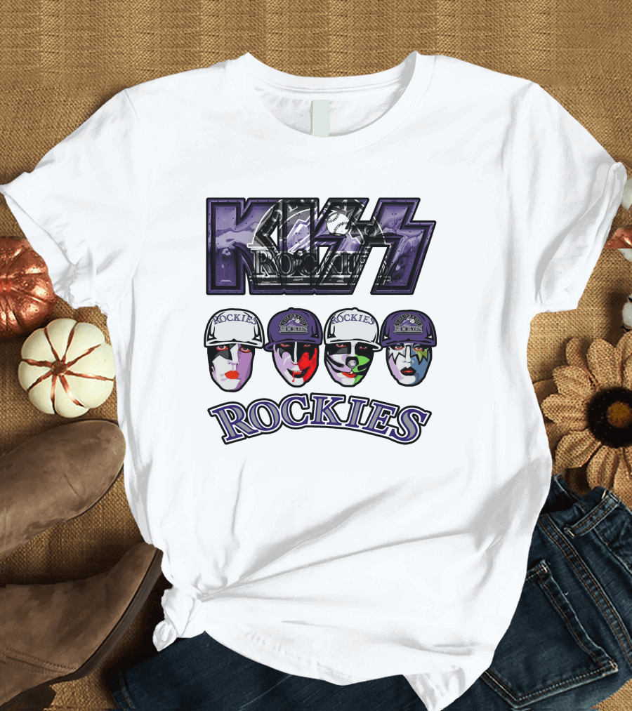 Kiss Colorado Rockies Faces in Makeup with Hats T-Shirt