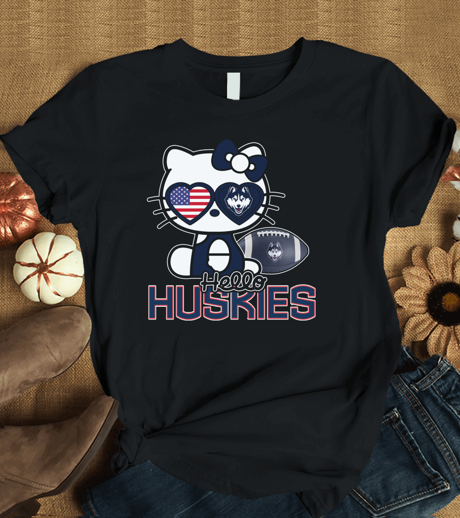 Hello Kitty Huskies Football American Flag T-Shirt
