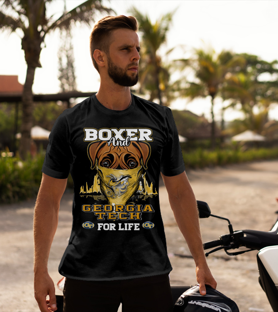 Boxer And Georgia Tech Yellow Jackets For Life T-Shirt