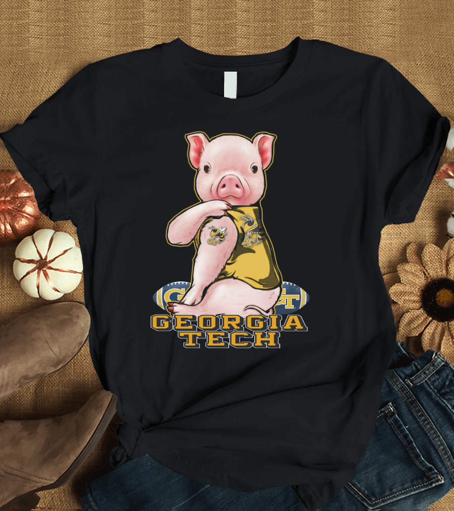 Pig Wearing Georgia Tech Yellow Jackets Mascot Jersey T-Shirt