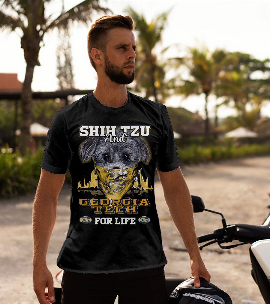 Shih Tzu And Georgia Tech For Life GT Yellow Jackets T-Shirt