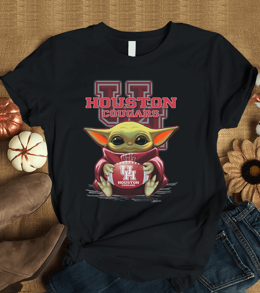 Houston Cougars Baby Yoda Football Fan T-Shirt