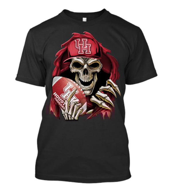 Skullbong Houston Cougars Skeleton Holding Football With UH T-Shirt