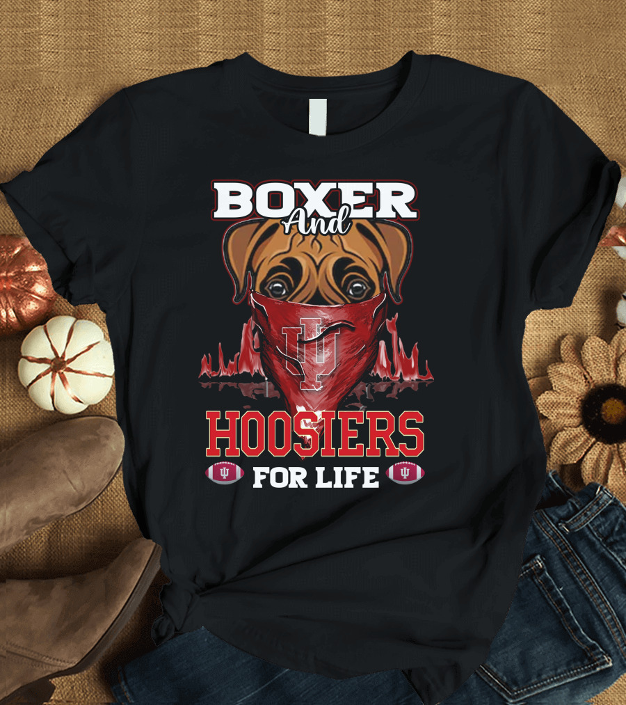 Boxer and Hoosiers for Life Indiana University IU Football Fan Elements T-Shirt
