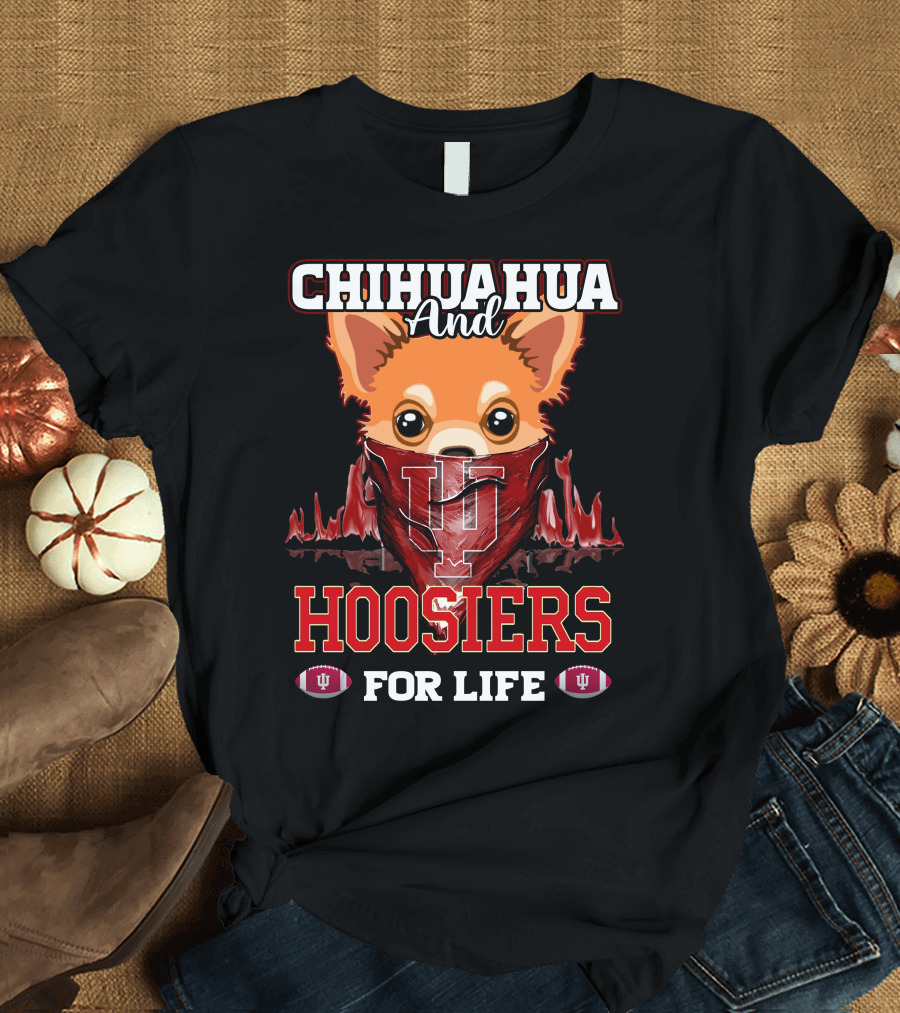 Chihuahua and Hoosiers for Life IU Indiana Football Fan Bandana T-Shirt