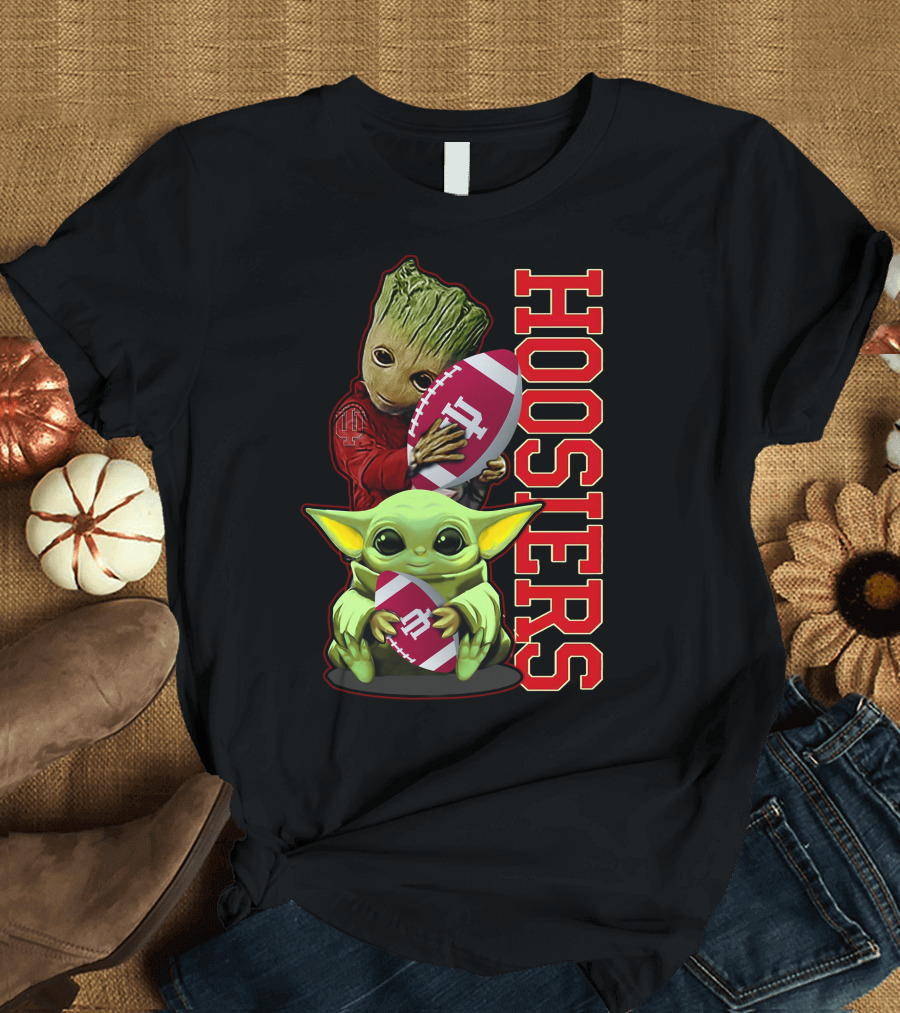 Grzd Indiana Hoosiers Baby Groot and Baby Yoda Football T-Shirt