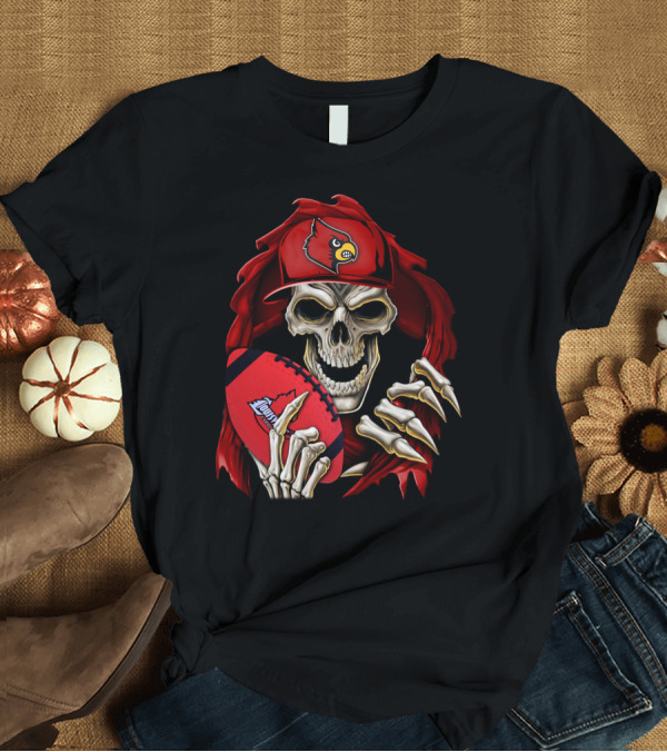 T-Shirt: Skullbong Louisville Cardinals Skeleton with Football and Cap T-Shirt Skullbong Louisville Cardinals Skeleton with Football and Cap T-Shirt