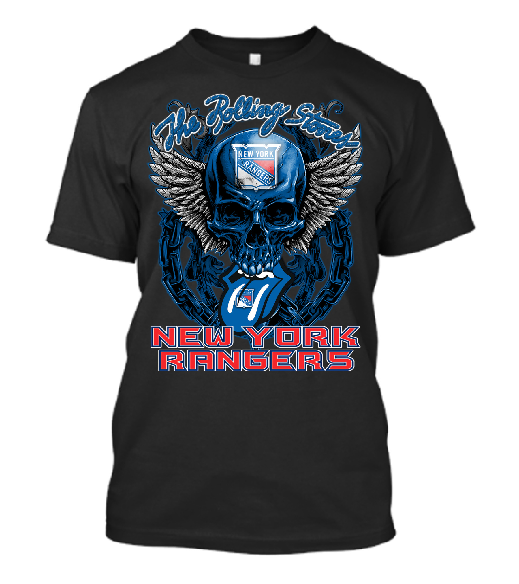 The Rolling Stones Skull With Wings And Tongue Featuring New York Rangers T-Shirt