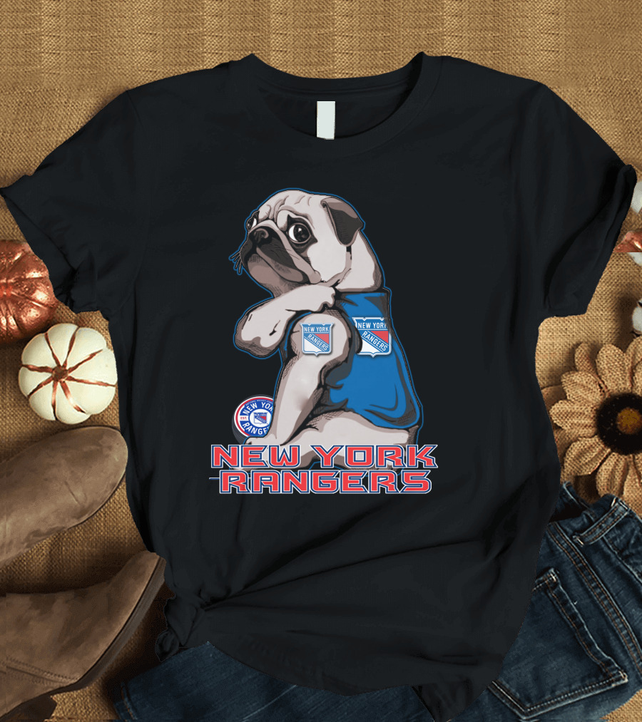 Pug Wearing New York Rangers Jersey T-Shirt