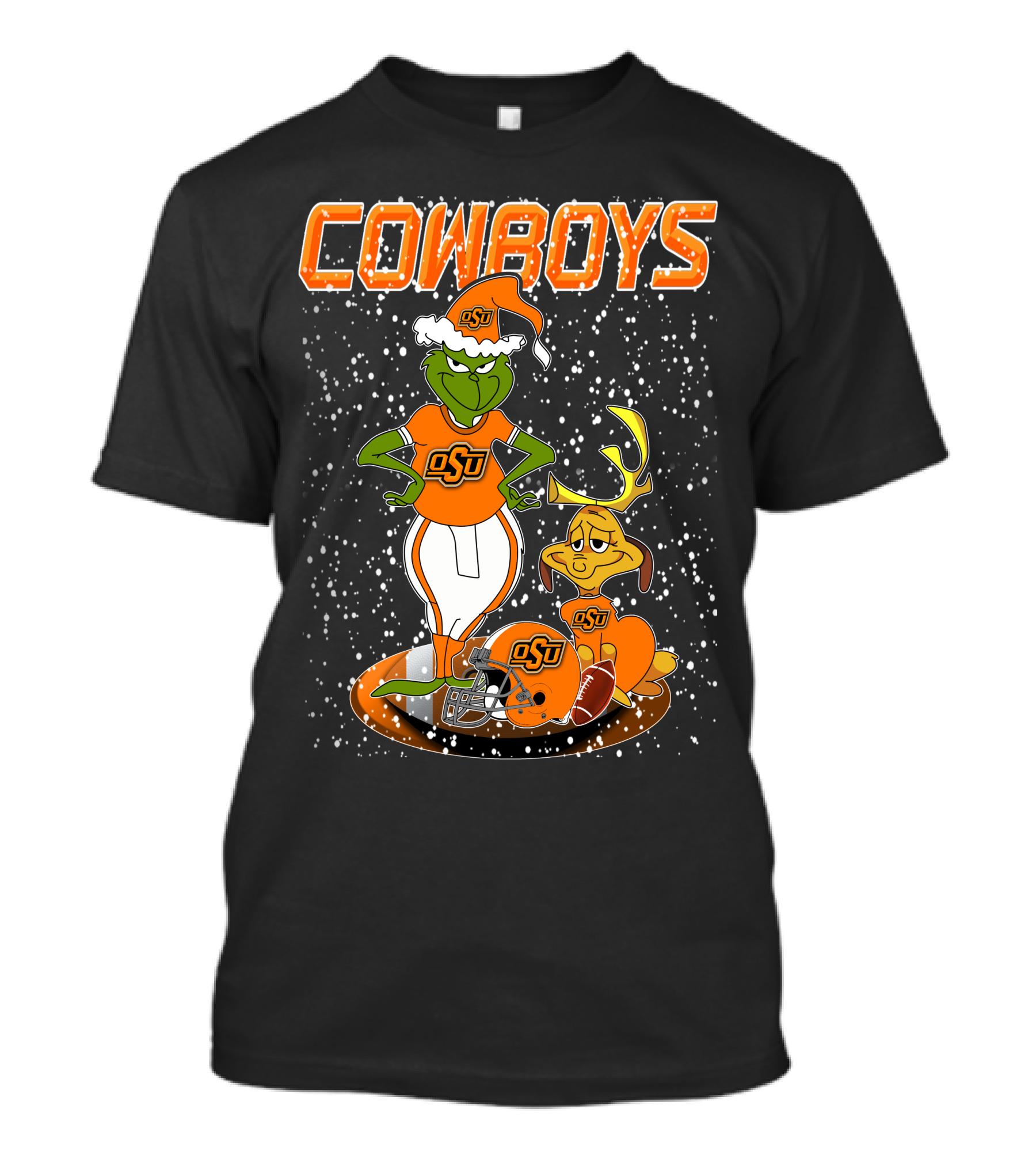 Grinchxmas OSU Cowboys Snowy Holiday Football T-Shirt