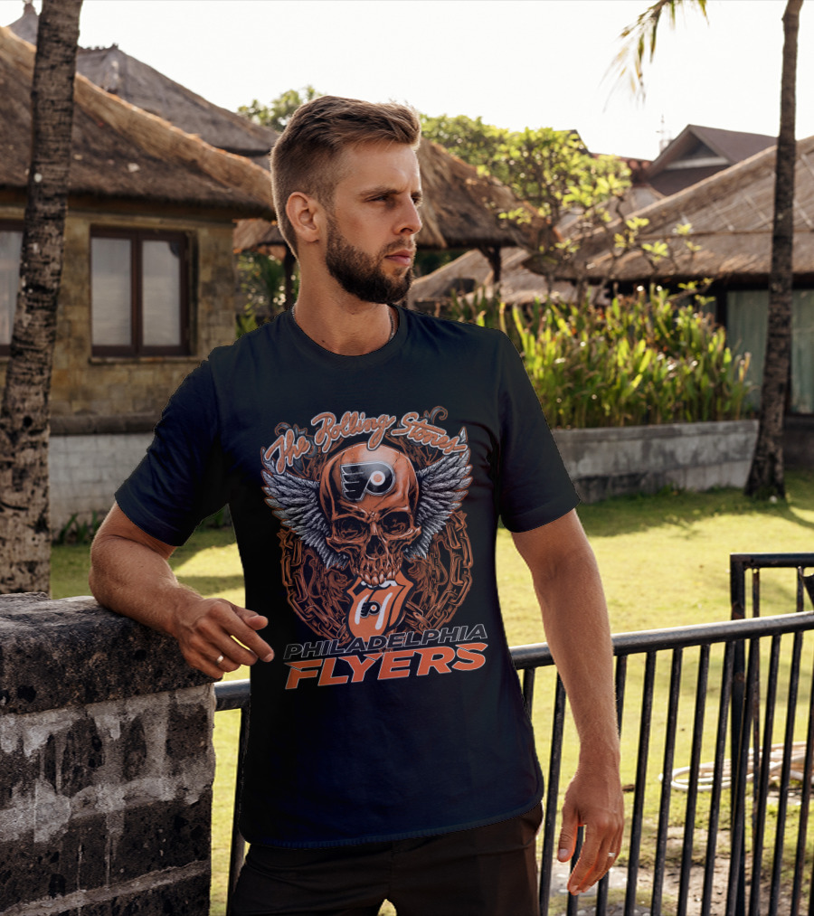 The Rolling Stones Philadelphia Flyers Skull Wings Tongue T-Shirt
