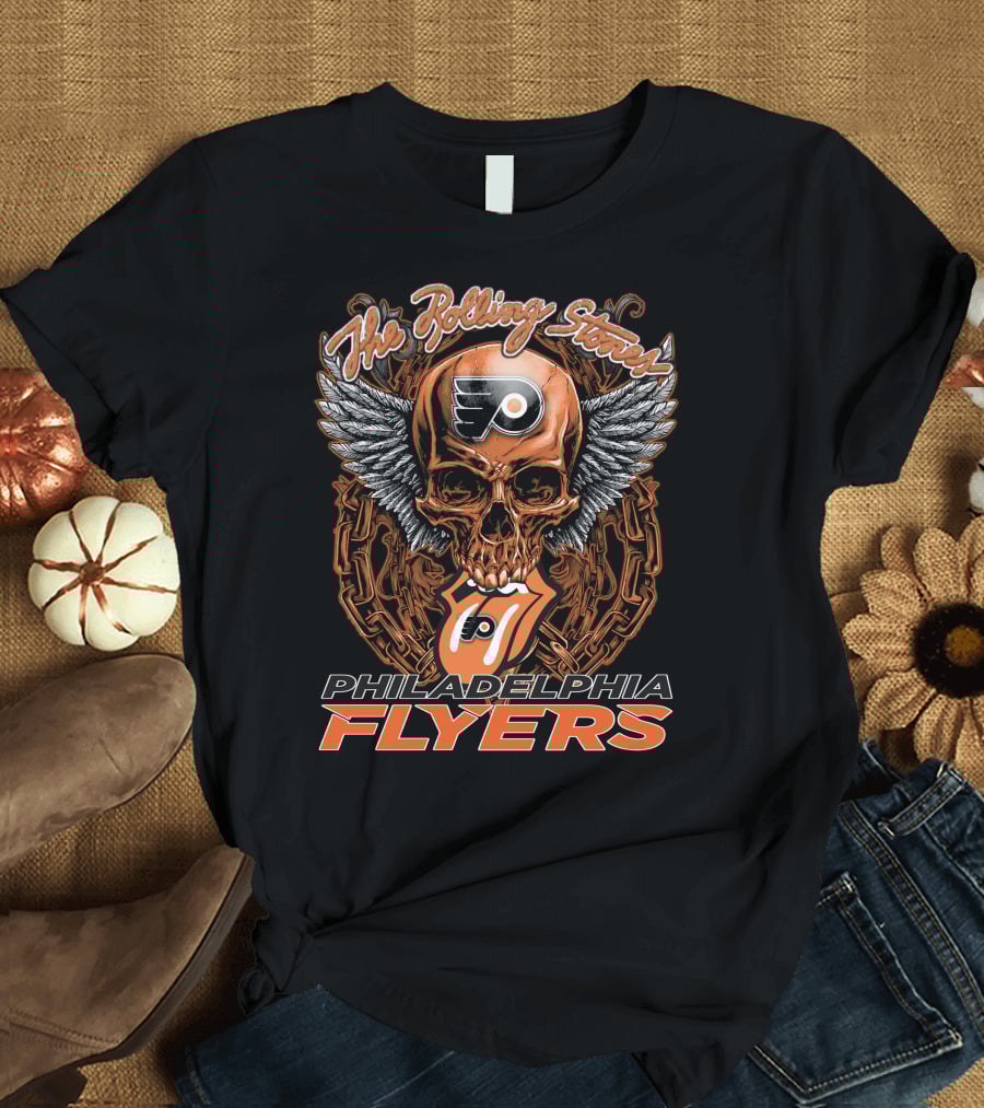 The Rolling Stones Philadelphia Flyers Skull Wings Tongue T-Shirt