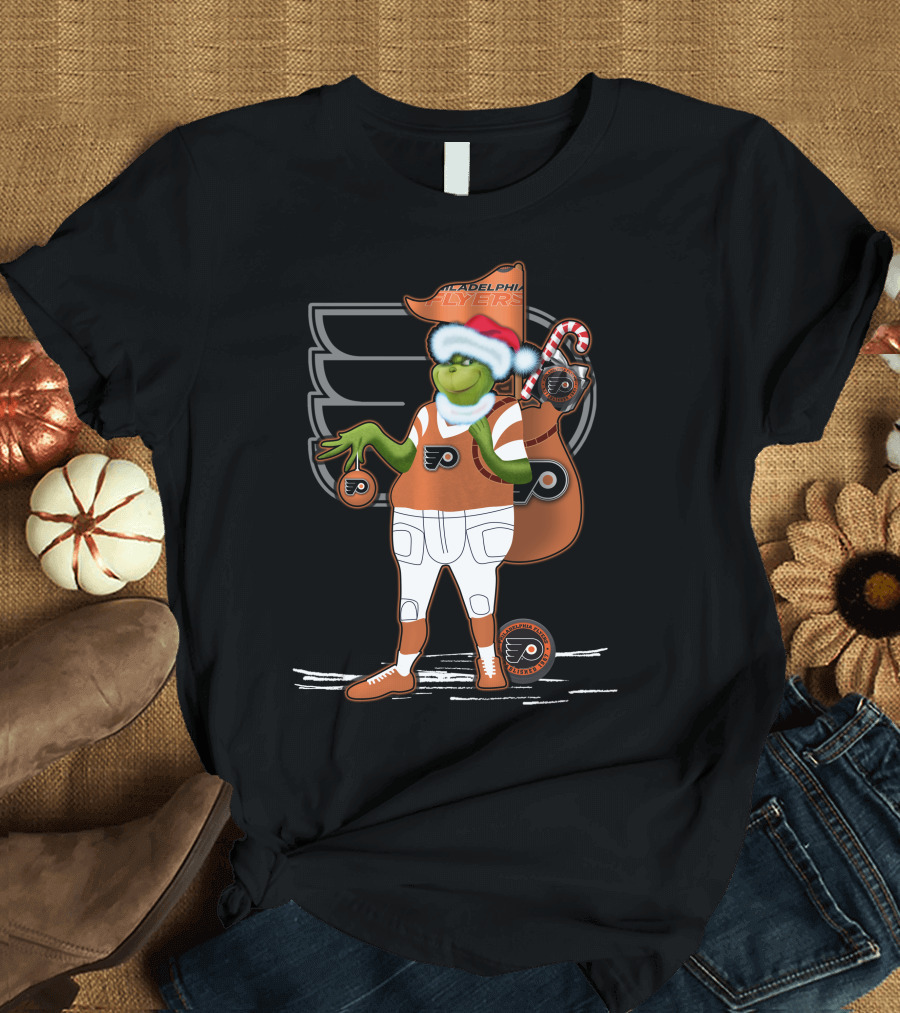 Grinch Santa Philadelphia Flyers Holiday Spirit T-Shirt