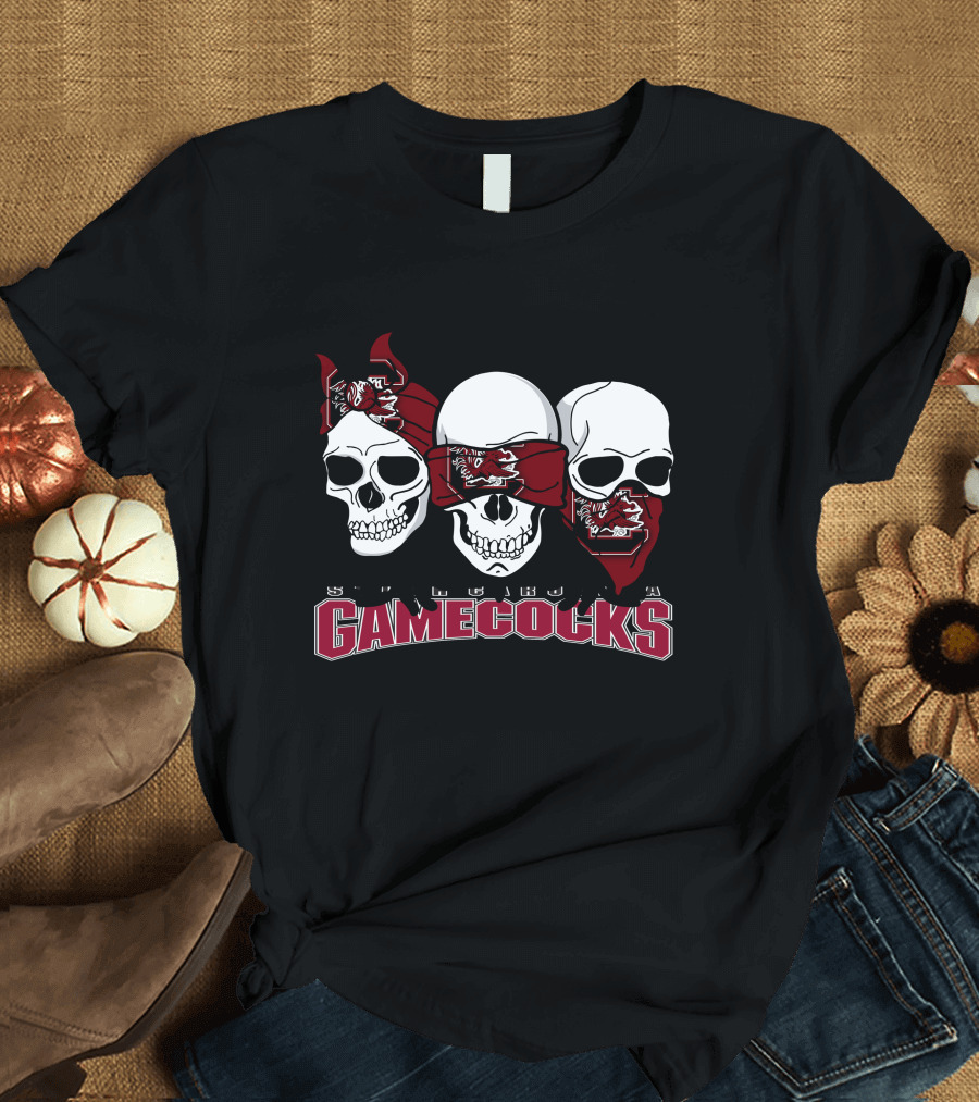 3 Skull Gamecocks Bandana South Carolina T-Shirt