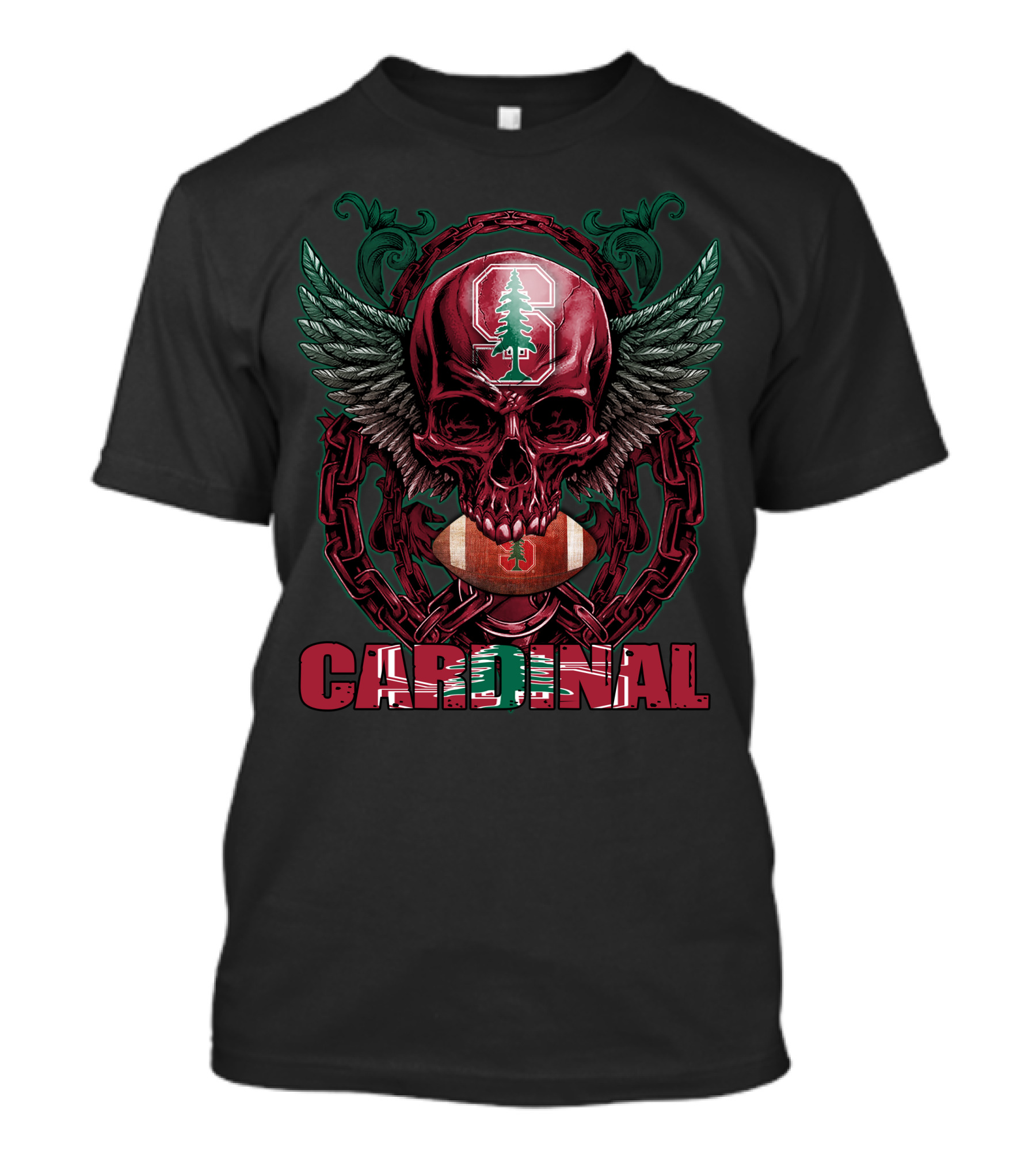 Cardinal Skull With Stanford Football And Wings T-Shirt