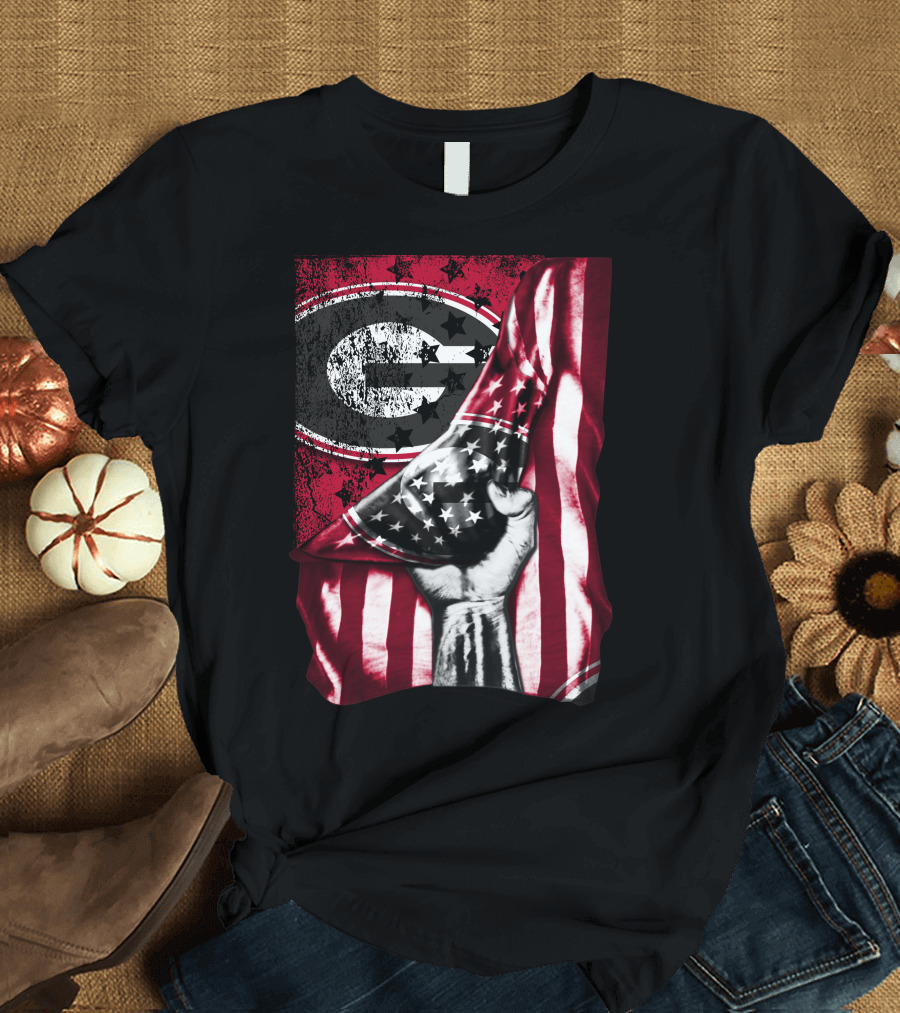 Georgia Bulldogs American Flag Hand T-Shirt