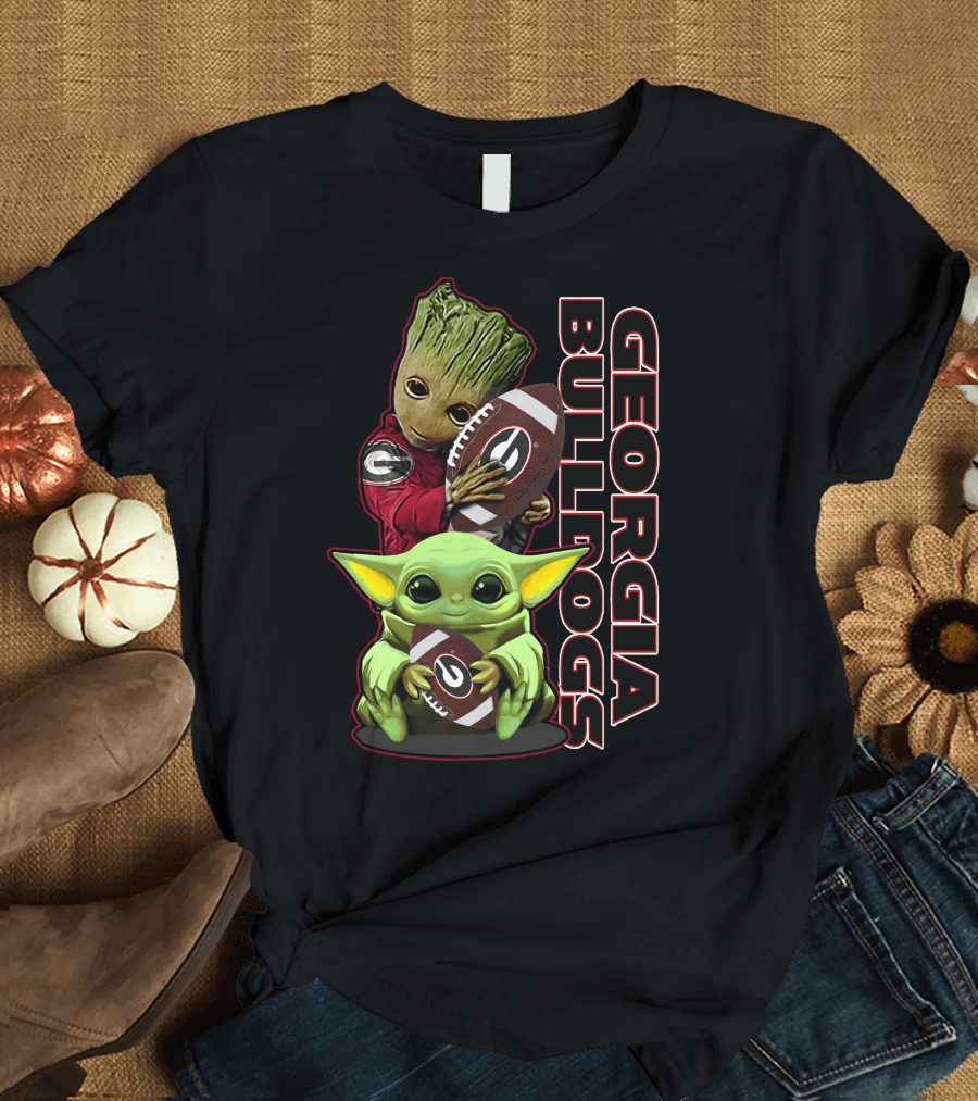 Grzd Georgia Bulldogs Star Wars and Groot Football Crossover T-Shirt