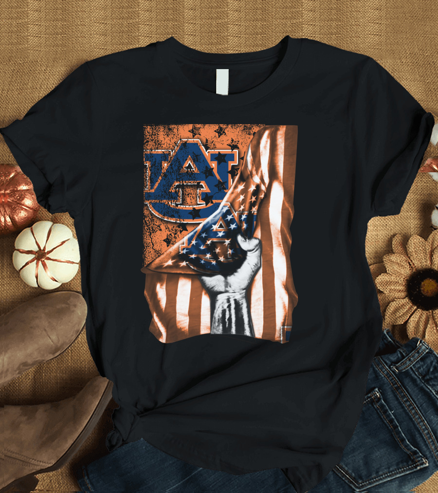 AU Logo Auburn Tigers American Flag T-Shirt