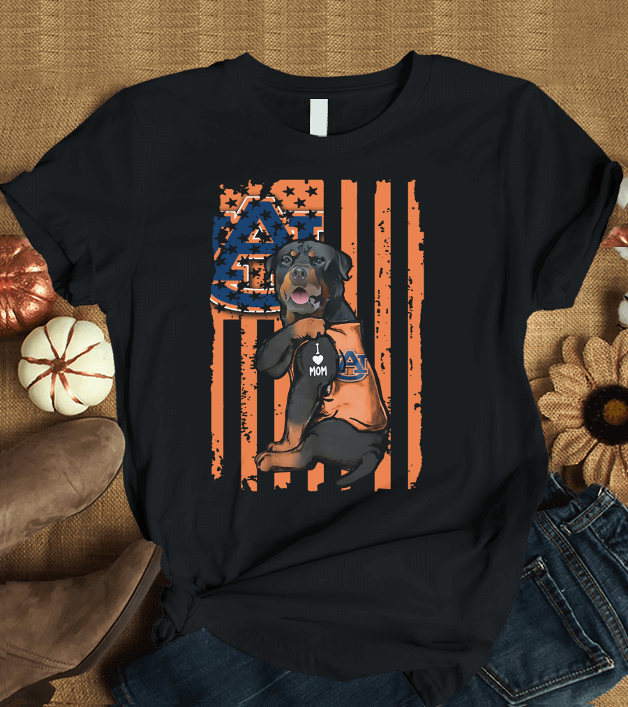 Auburn Tigers I Love Mom Rottweiler American Flag T-Shirt