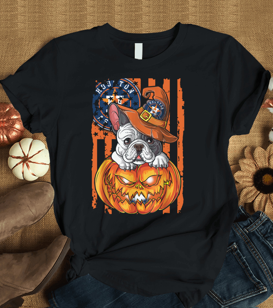 Houston Astros Halloween Bulldog Pumpkin Fan T-Shirt