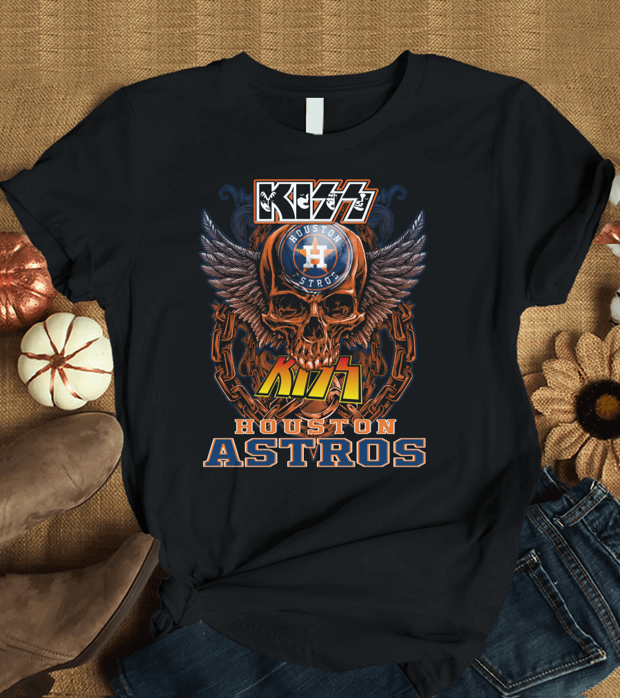 Kiss Houston Astros Skull Wings Chain T-Shirt