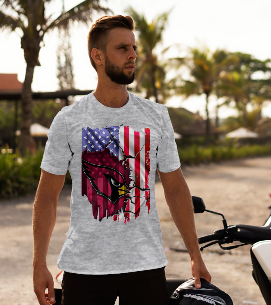 USA Flag With Arizona Cardinals T-Shirt