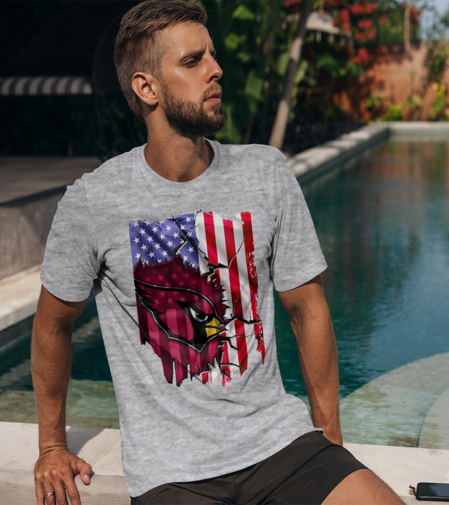 USA Flag With Arizona Cardinals T-Shirt