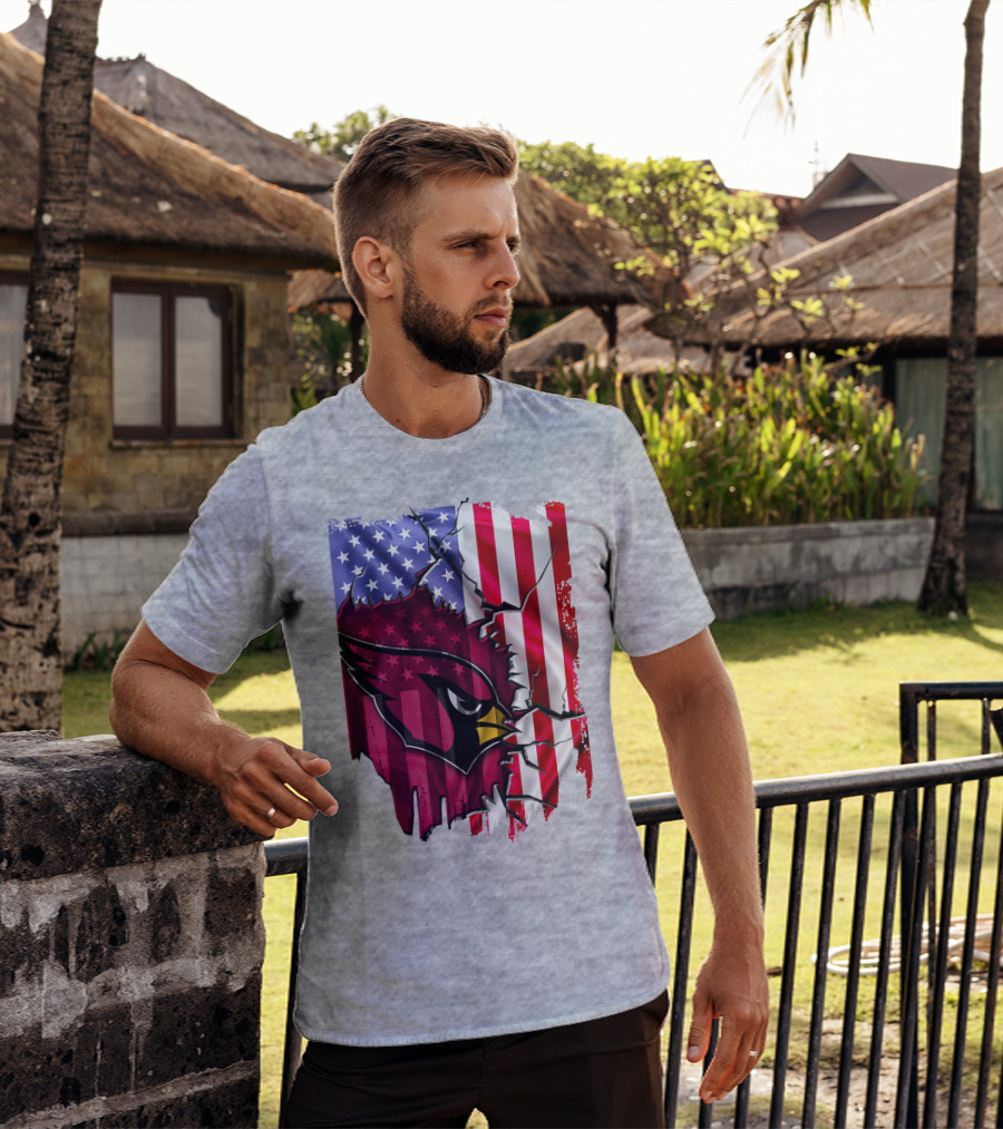 USA Flag With Arizona Cardinals T-Shirt