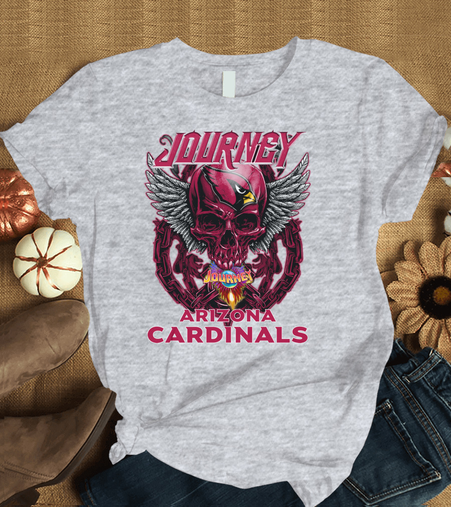Journey Arizona Cardinals Skull Wings Flame T-Shirt
