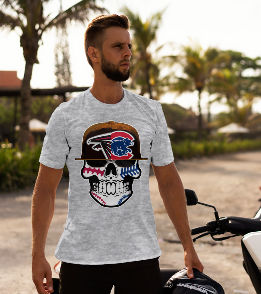 Atlanta Falcons Chicago Cubs Skull Hat T-Shirt