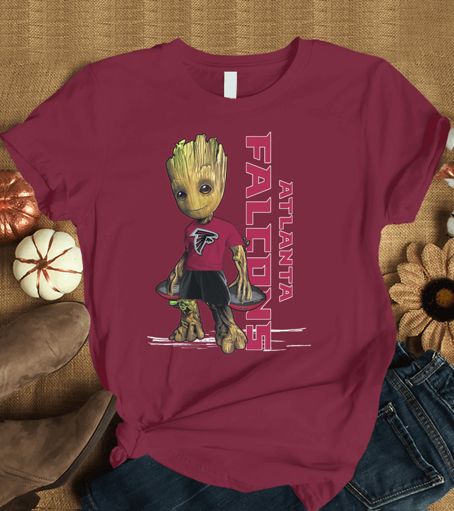 Groot Atlanta Falcons Fan Character Holding Atlanta Falcons T-Shirt