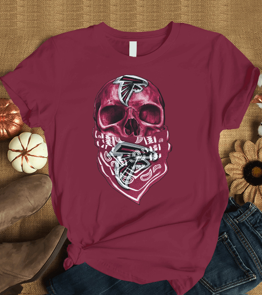 Skull with Atlanta Falcons Logos and Bandana T-Shirt