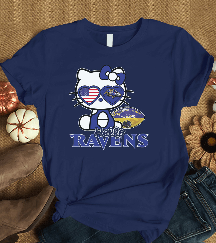 Hello Kitty Ravens Baltimore American Football Fan Cat Toy T-Shirt