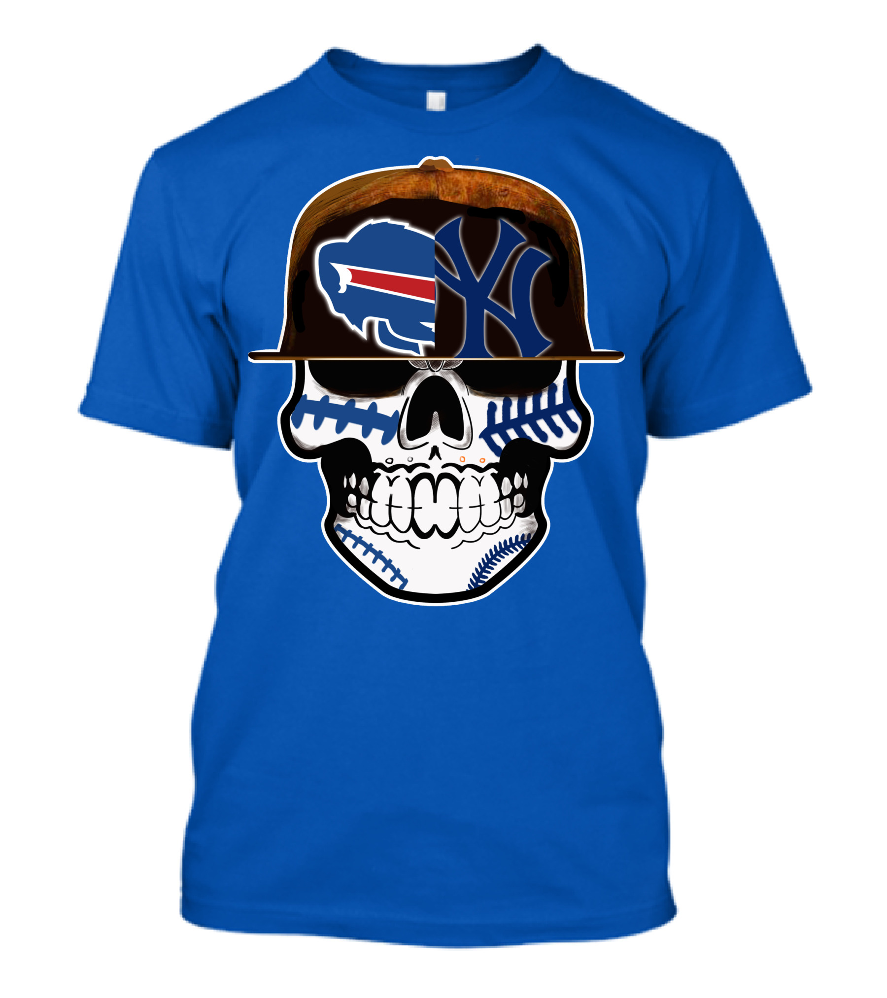 Buffalo Bills 75 Skull Design With Split Logo Yankees Cap T-Shirt
