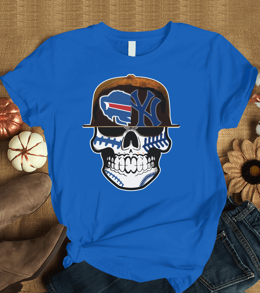 Buffalo Bills 75 Skull Design With Split Logo Yankees Cap T-Shirt