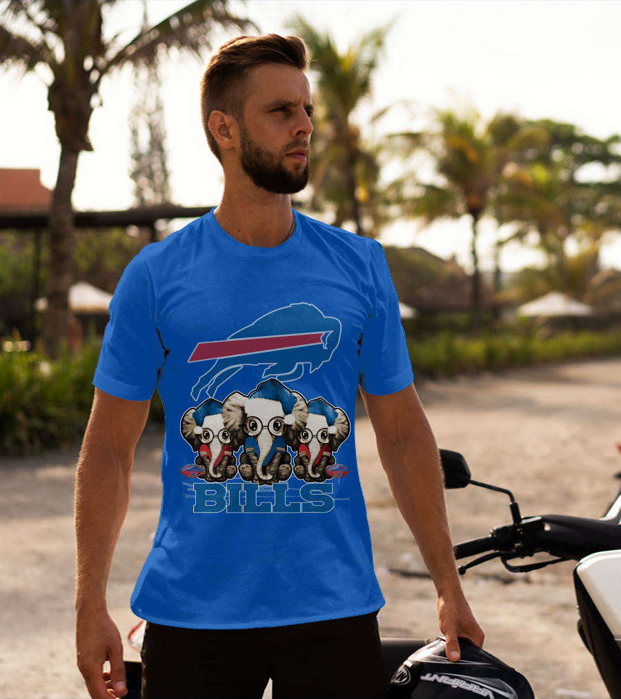 Elephant Christmas Buffalo Bills Fans With Team Logo And Red Blue Colors T-Shirt