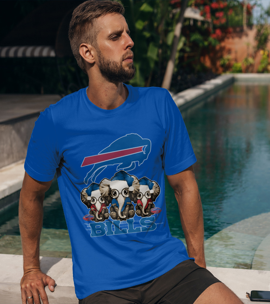 Elephant Christmas Buffalo Bills Fans With Team Logo And Red Blue Colors T-Shirt
