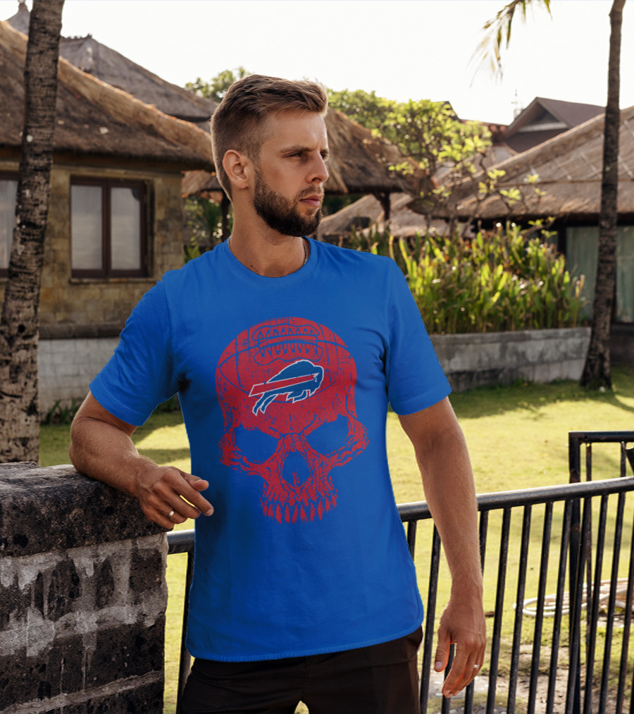 Buffalo Bills Skull Logo Football T-Shirt