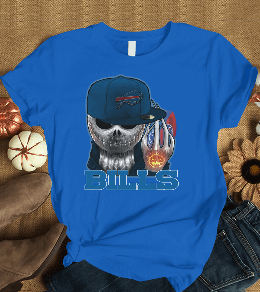 Jackskull Buffalo Bills NFL Skeleton Pumpkin Halloween T-Shirt