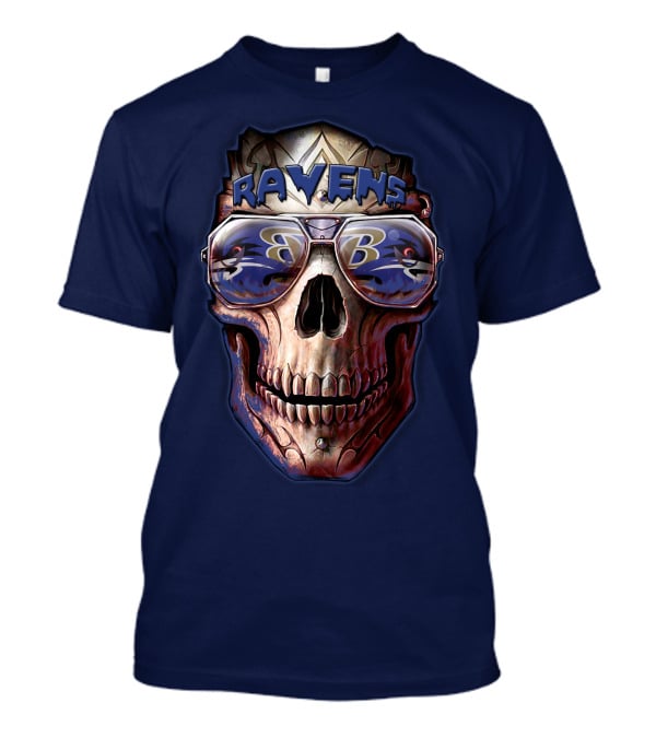 Baltimore Ravens Skull With Sunglasses Featuring Team T-Shirt